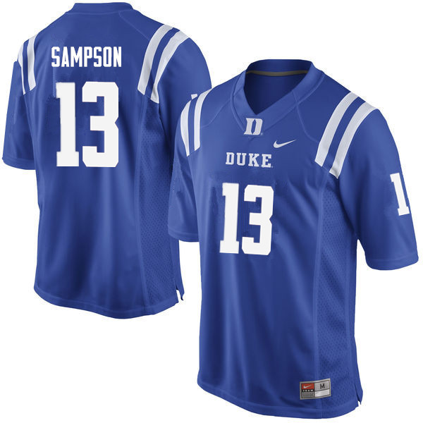 Men #13 Sayvon Sampson Duke Blue Devils College Football Jerseys Sale-Blue